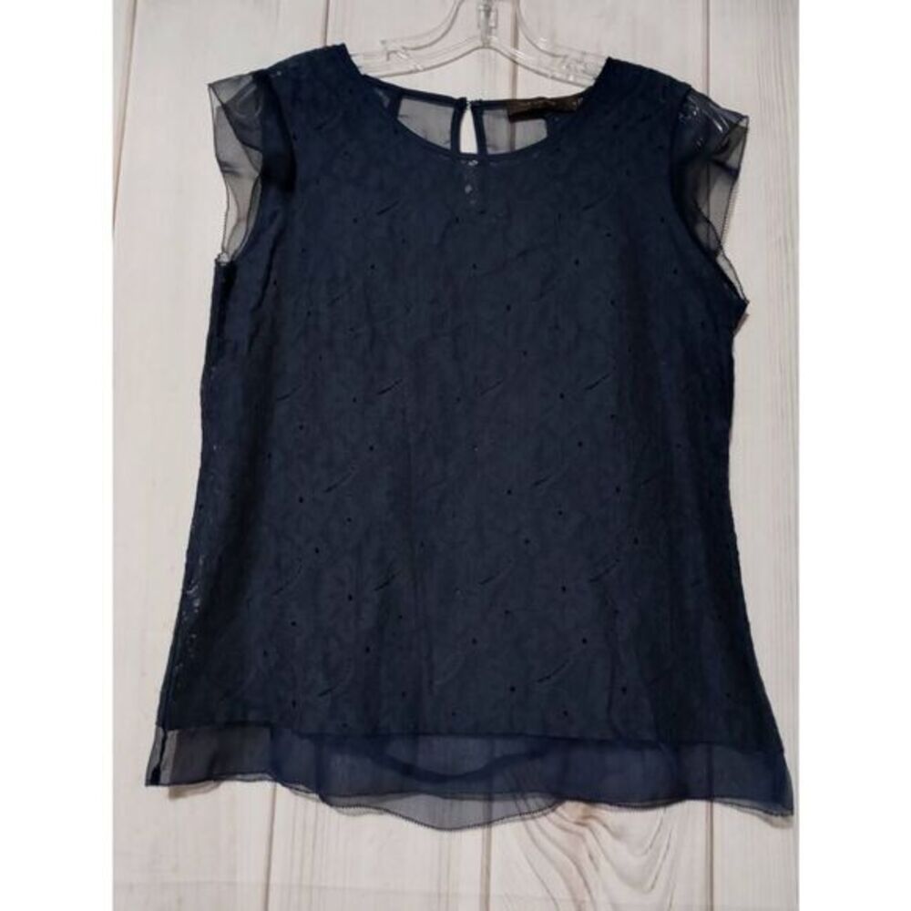 The Limited Shirt Ladies Medium Navy Capped Sleeve Semi Sheer Areas Light Weight